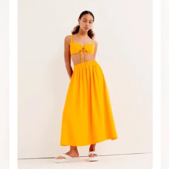 For Love & Lemons Clementine orange bra top and midi skirt set.$278